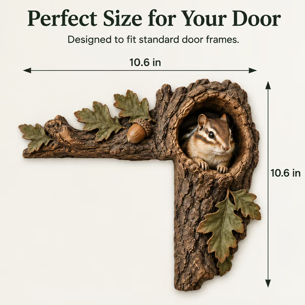 🔥 50% OFF LIMITED TIME – Hand-Carved Solid Wood Chipmunk Tree Hollow Door Topper | Rustic Woodland Décor