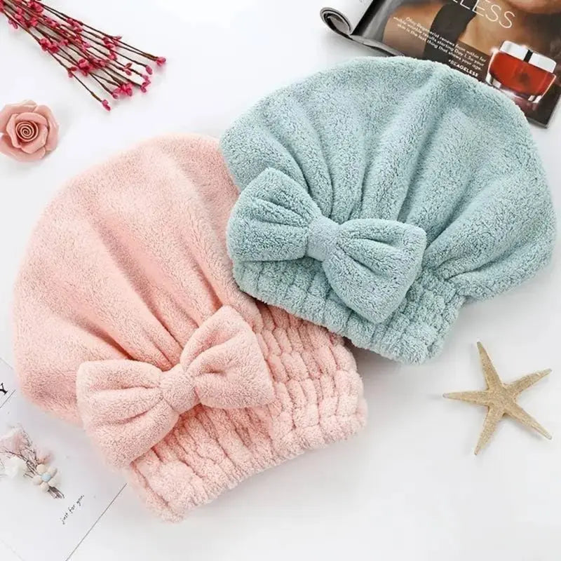 NATRAVOR™ Quick-Dry Hair Towel Wrap Set – Ultra-Absorbent Microfiber Drying Cap with Cute Bow for Frizz-Free Hair & Self-Care (2-Pack / 4-Pack)