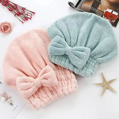 NATRAVOR™ Quick-Dry Hair Towel Wrap Set – Ultra-Absorbent Microfiber Drying Cap with Cute Bow for Frizz-Free Hair & Self-Care (2-Pack / 4-Pack)