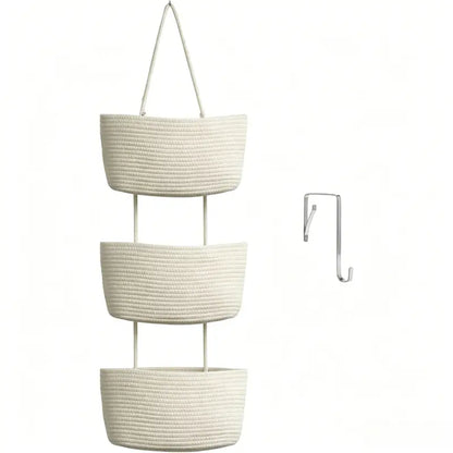 Woven Cotton 3-Tier Over theDoor Hanging Basket Organizer