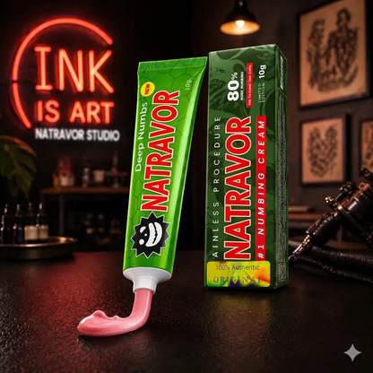 Green 80% Max Strength NATRAVOR Numbing Cream – Pain-Free Long Session Formula for Tattoos, Piercings & Laser (10g / 1 Pack)