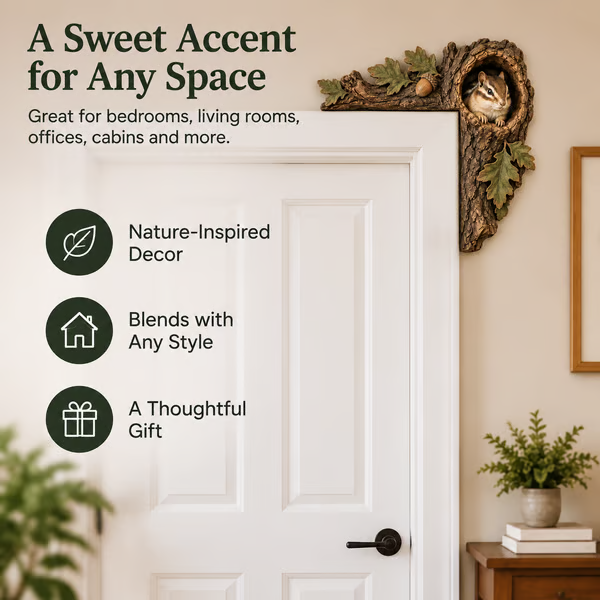 🔥 50% OFF LIMITED TIME – Hand-Carved Solid Wood Chipmunk Tree Hollow Door Topper | Rustic Woodland Décor