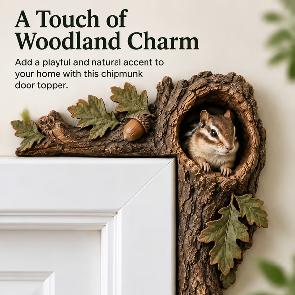 🔥 50% OFF LIMITED TIME – Hand-Carved Solid Wood Chipmunk Tree Hollow Door Topper | Rustic Woodland Décor