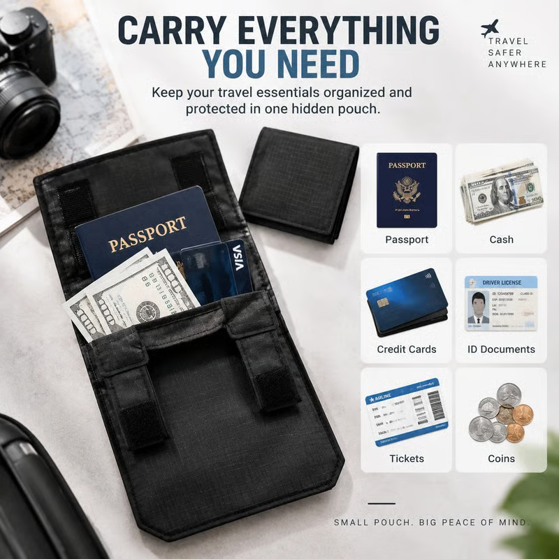 ✈️ Hidden Anti-Theft Passport Pouch – Slim Travel Security Belt Wallet for Cash, Cards & Documents