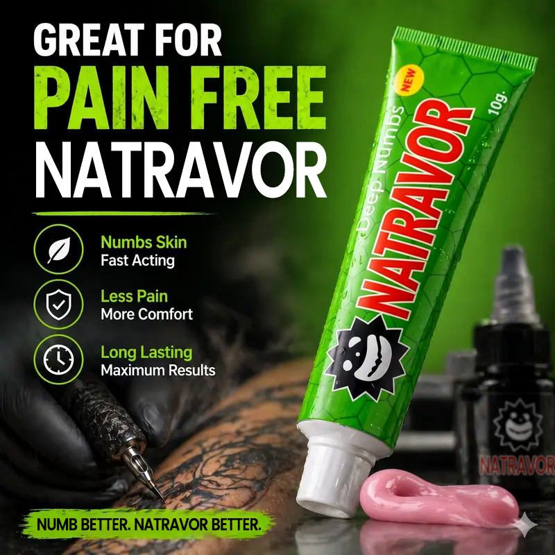 Green 80% Max Strength NATRAVOR Numbing Cream – Pain-Free Long Session Formula for Tattoos, Piercings & Laser (10g / 1 Pack)