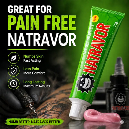 Green 80% Max Strength NATRAVOR Numbing Cream – Pain-Free Long Session Formula for Tattoos, Piercings & Laser (10g / 1 Pack)