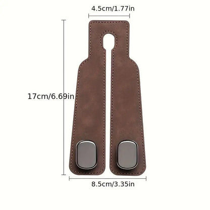 NATRAVOR™ 2-in-1 Suede Leather Car Seat Hook & Phone Holder – Heavy-Duty Double Headrest Hanger for Purses, Bags & Groceries (2-Pack)