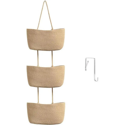 Woven Cotton 3-Tier Over theDoor Hanging Basket Organizer
