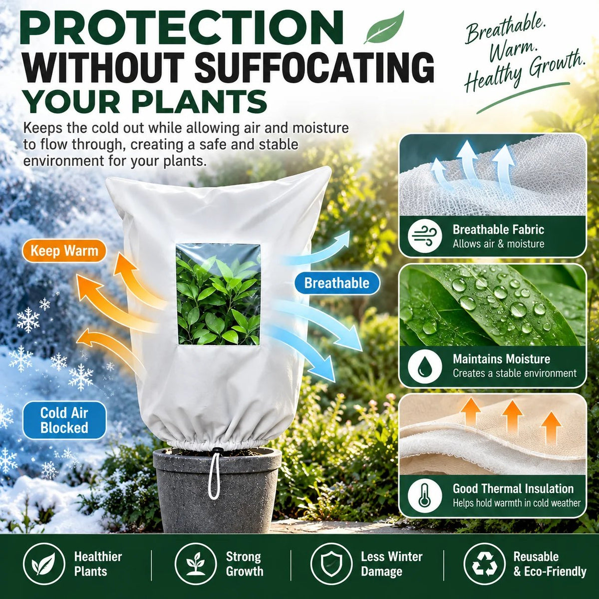 Reusable frost protection cover for outdoor plants