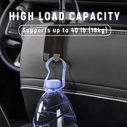 NATRAVOR™ 2-in-1 Suede Leather Car Seat Hook & Phone Holder – Heavy-Duty Double Headrest Hanger for Purses, Bags & Groceries (2-Pack)