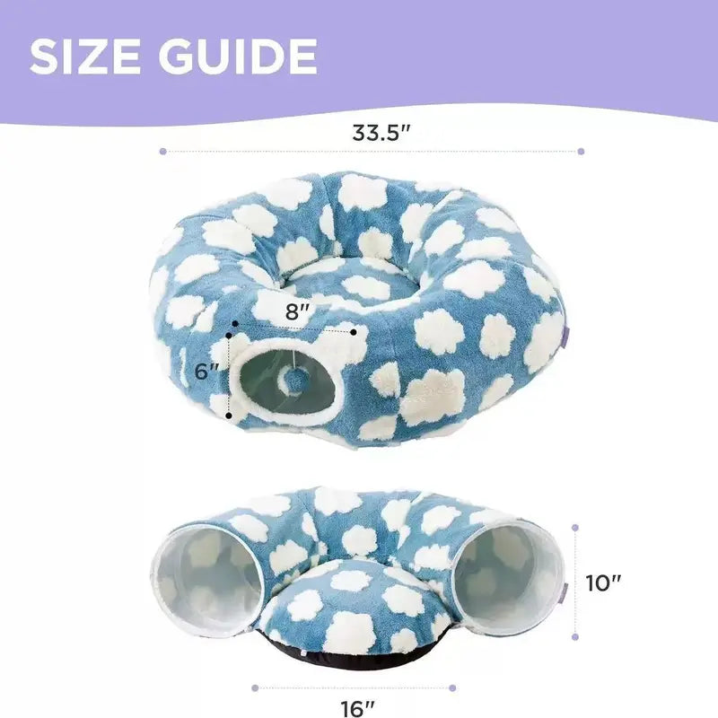 Cute Fuzzy Plush Pet Tunnel Bed with Blanket