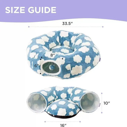 Cute Fuzzy Plush Pet Tunnel Bed with Blanket