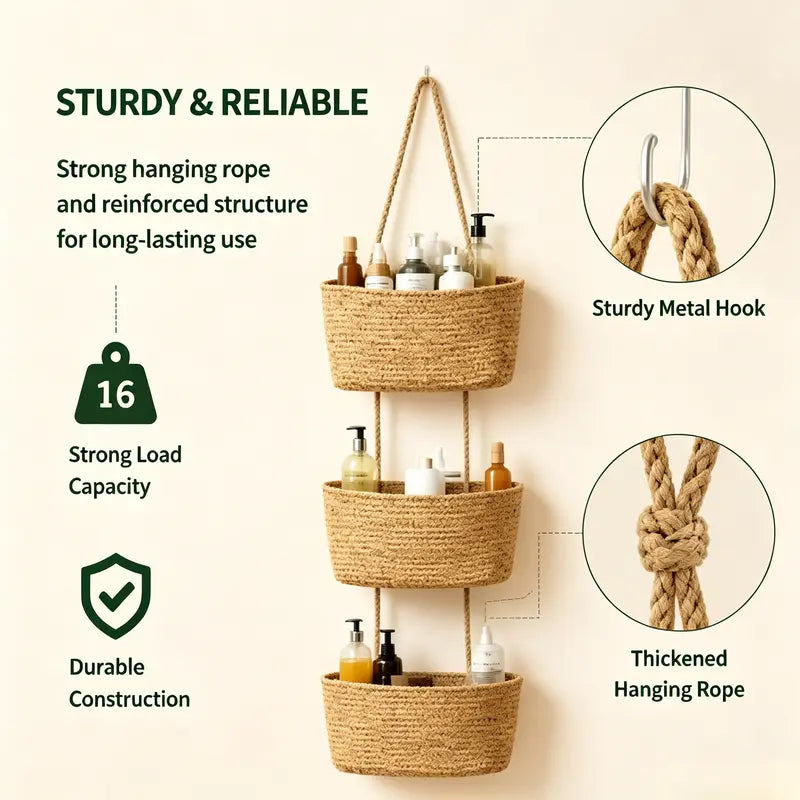 Woven Cotton 3-Tier Over theDoor Hanging Basket Organizer