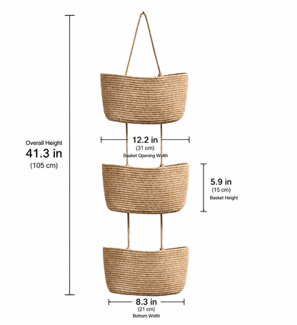 Woven Cotton 3-Tier Over theDoor Hanging Basket Organizer