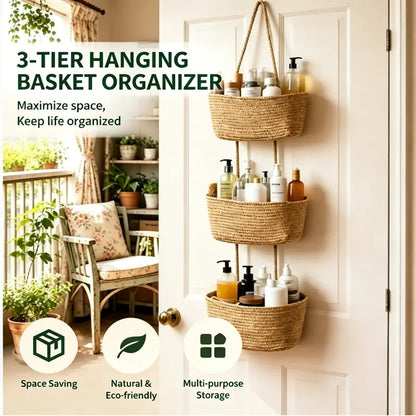Woven Cotton 3-Tier Over theDoor Hanging Basket Organizer