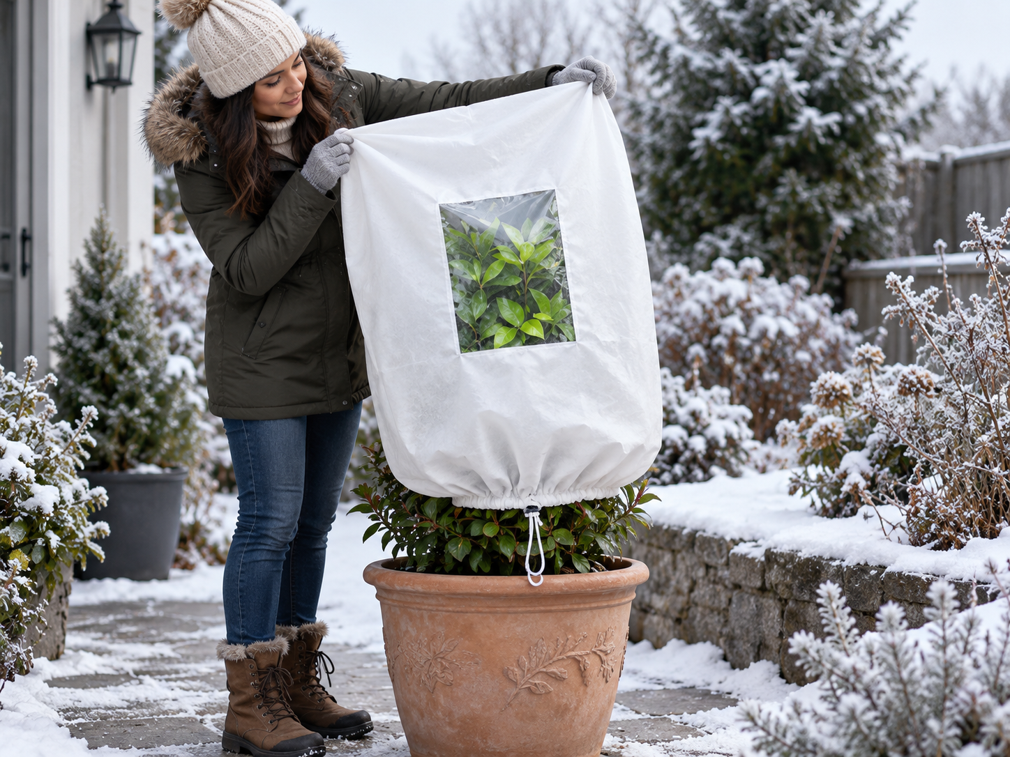 Winter Step 1 - Cover the plant before frost and snow