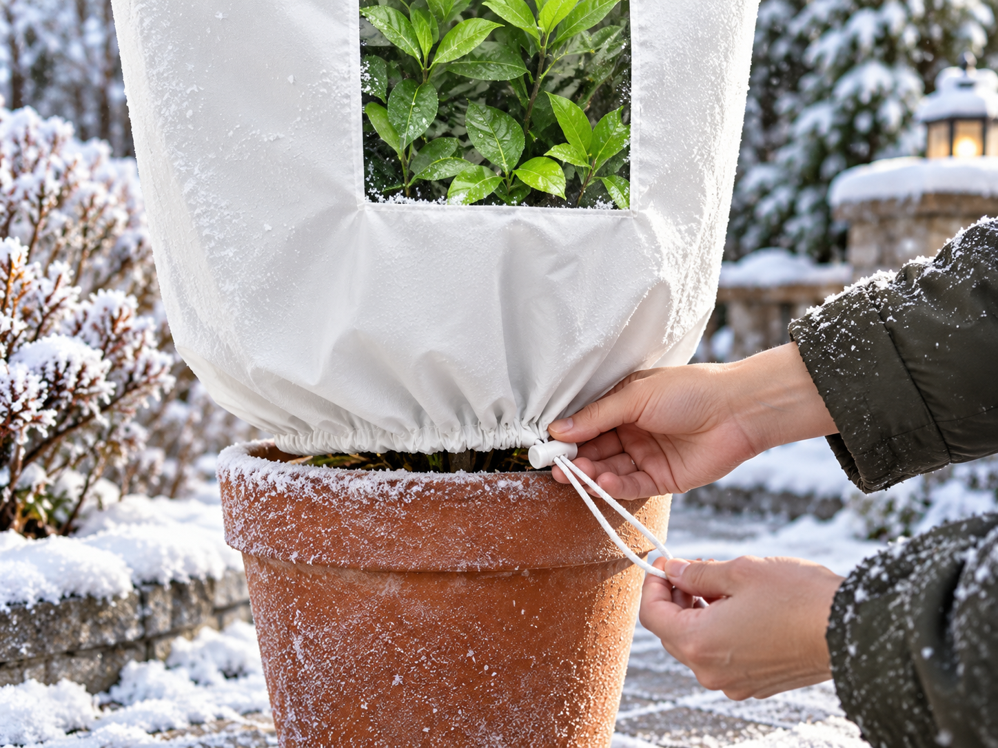 Winter Step 3 - Tighten the drawstring around the protected plant
